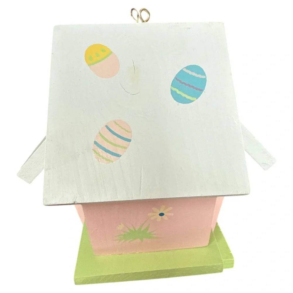 Pink Wooden Spring Birdhouse Décor Welcome Spring Easter Eggs Chick Hand Painted